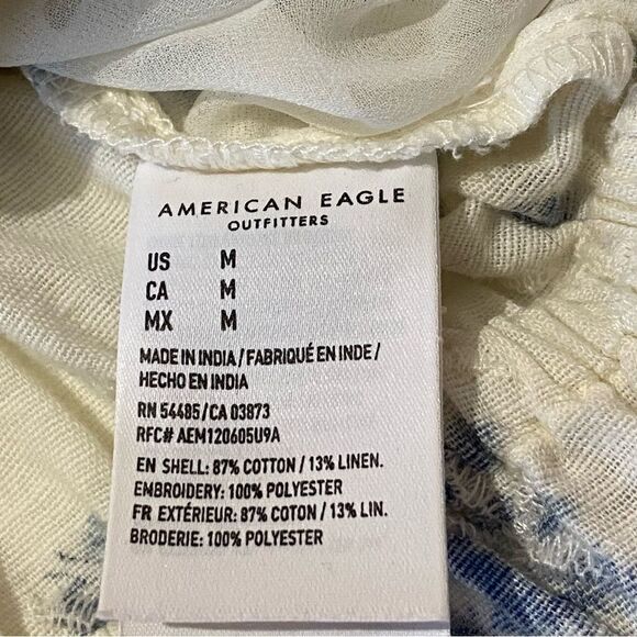 American Eagle Ruffled Tie Strap Floral Linen Blend Eyelet Crop Top Women's Med. - Picture 12 of 15